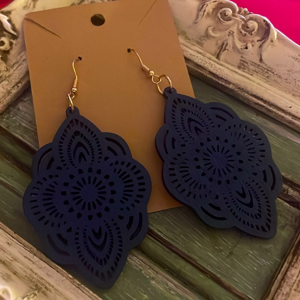 Navy wood earrings (2)
